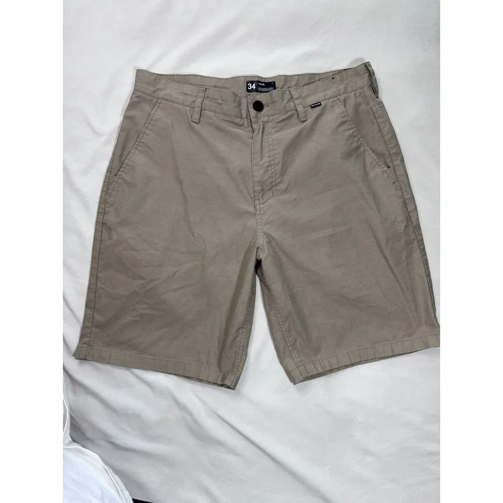 Hurley H2O-Dri Breathe Men's Walkshorts Size 34 Khaki Chino Stretch Golf Shorts